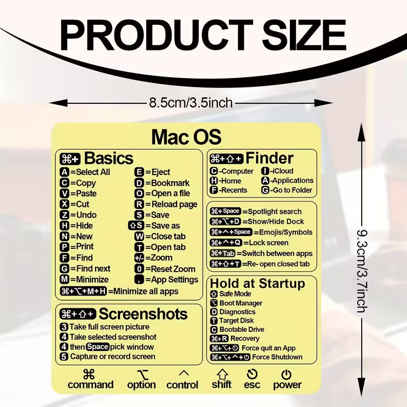 Mac OS Quick Reference Keyboard Shortcut Stickers