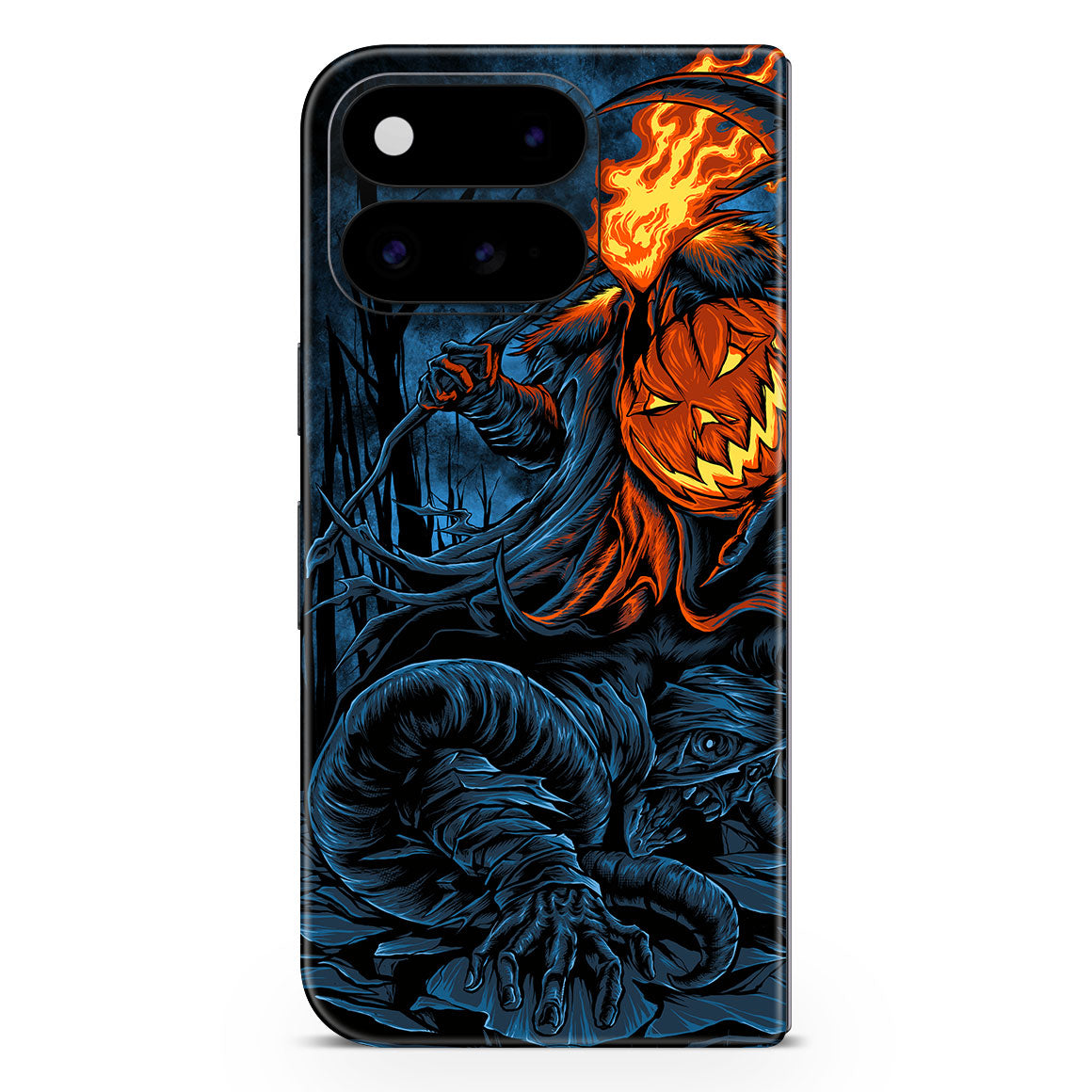 Pixel 11 Pro Fold Artist Series Flaming Pumpkin Skin