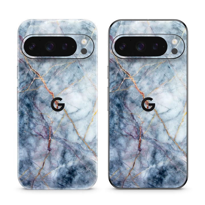 Pixel 10 Pro Marble Series Blue Gold Skin