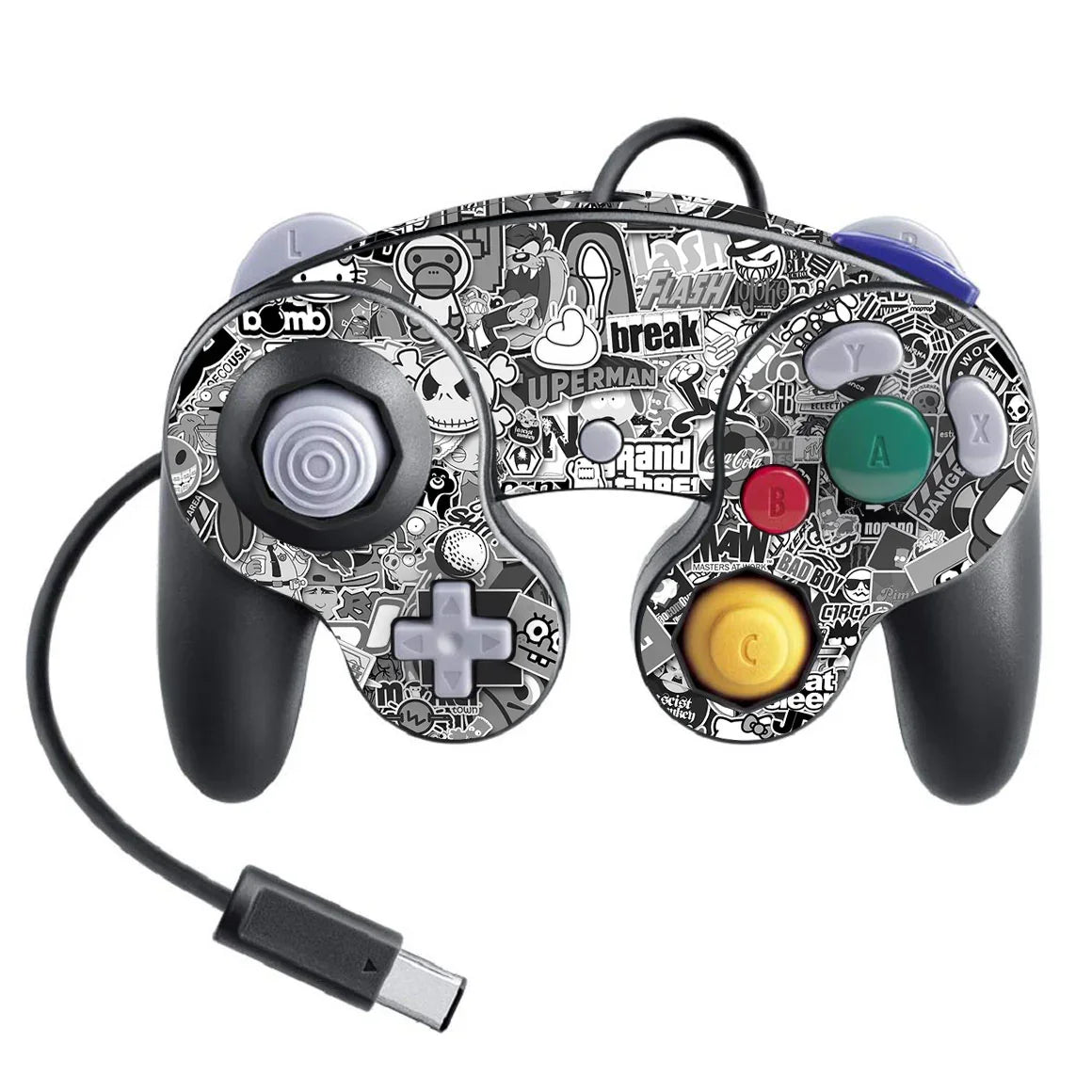 Nintendo Game Cube Controller Super Smash Bros Designer Series Monochrome StickerBomb Skin