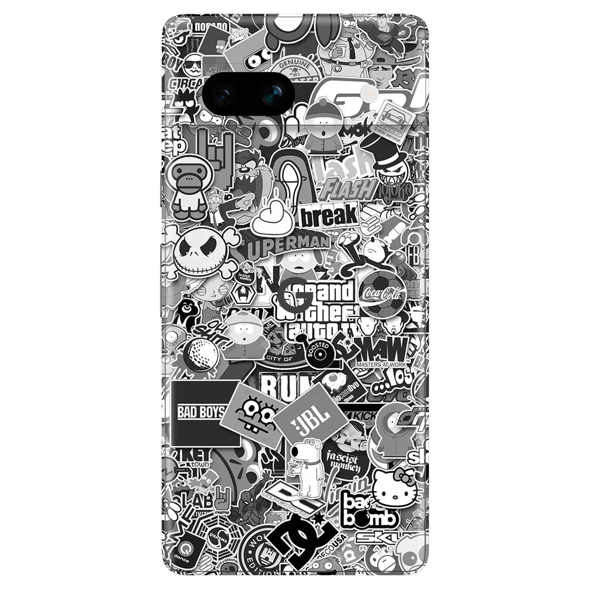 Google Pixel 7a Designer Series Monochrome StickerBomb Skin