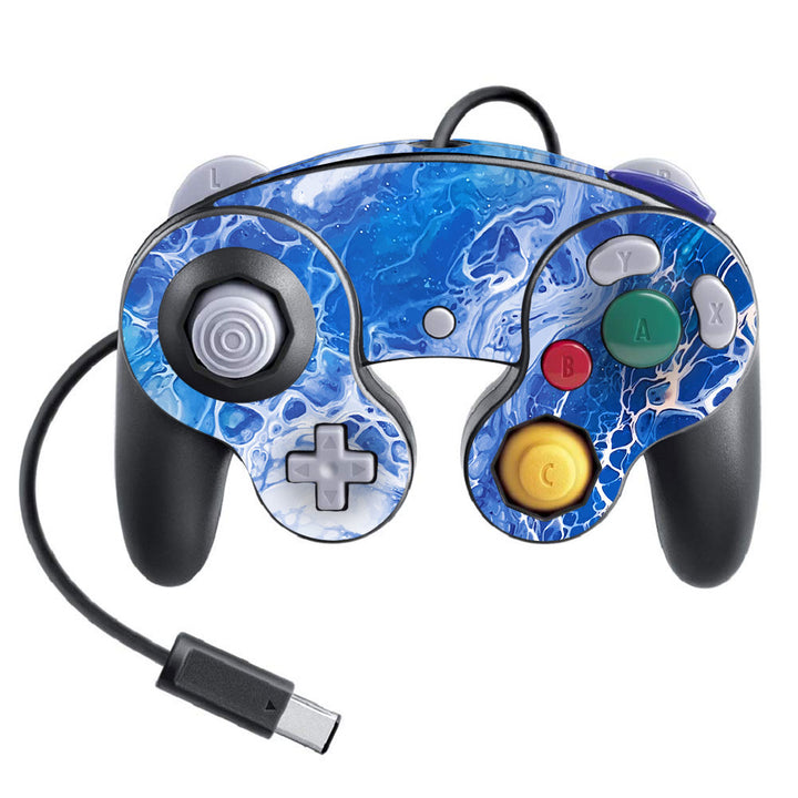 Nintendo Game Cube Controller Super Smash Bros Oil Paint Series Blue Waves Skin