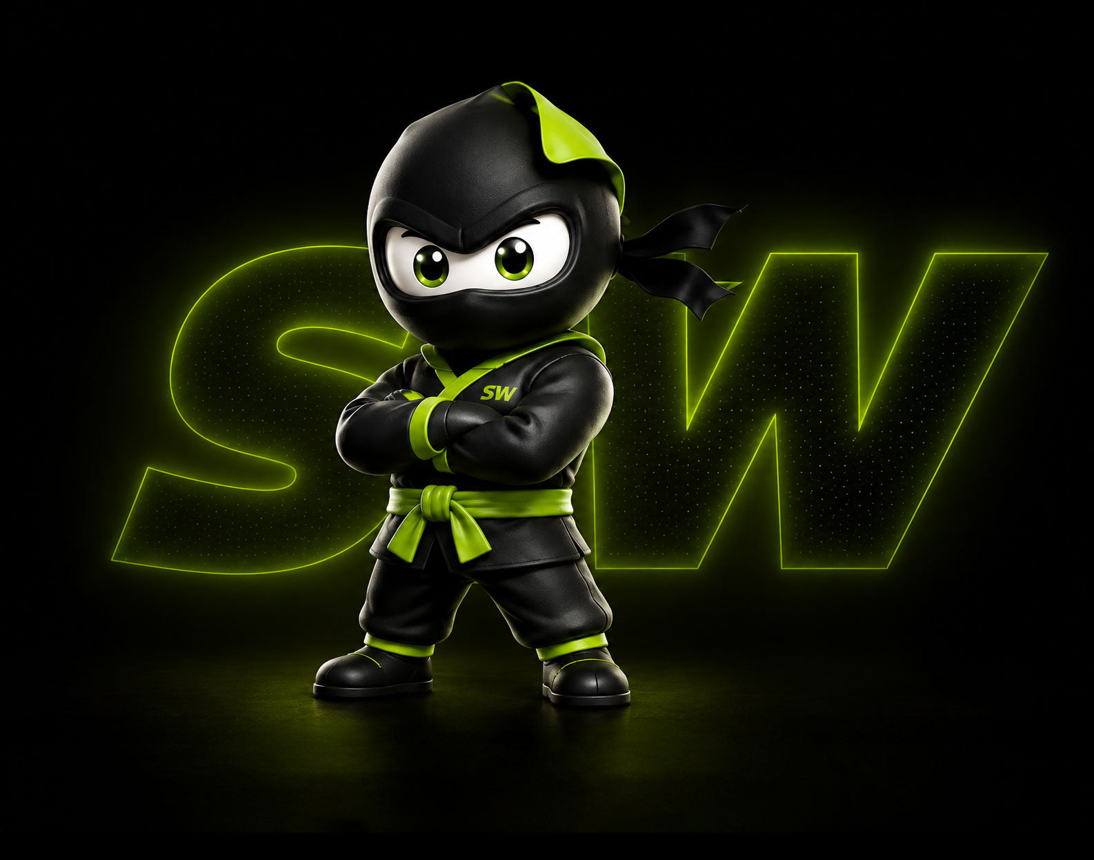 Slickwraps Vinyl Ninja standing in front of the SW logo