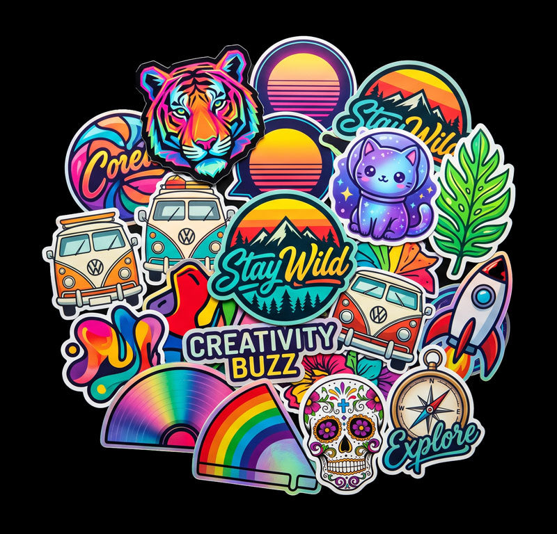 A colorful assortment of custom die-cut stickers