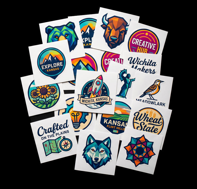 Colorful custom kiss-cut sticker examples on individual backings