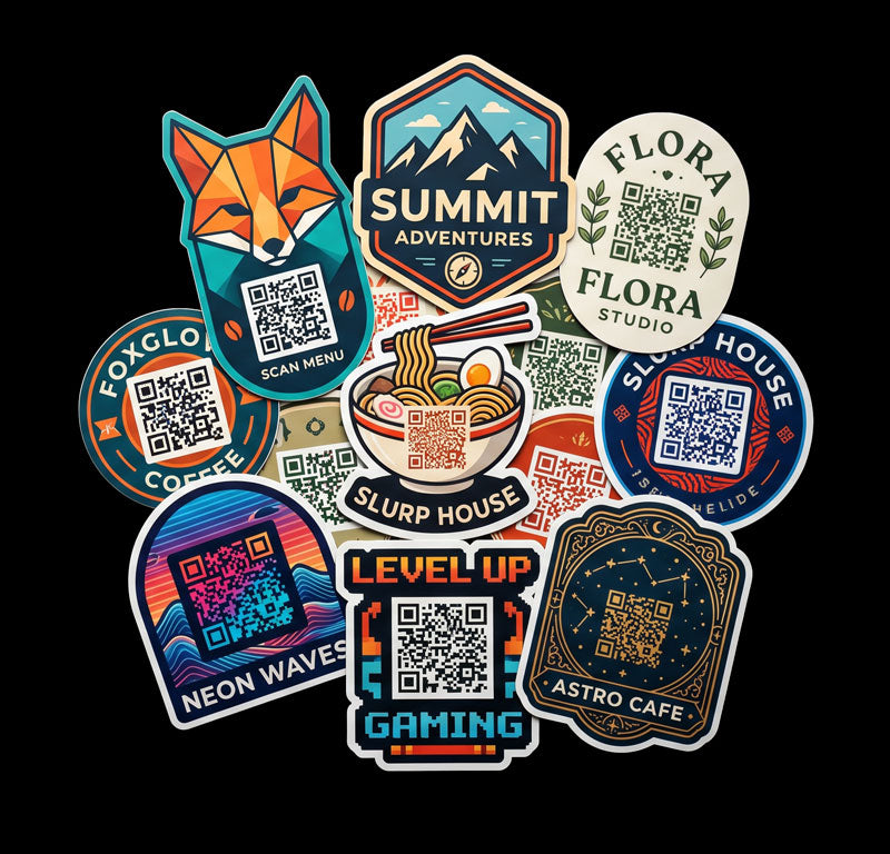Colorful custom QR code sticker examples